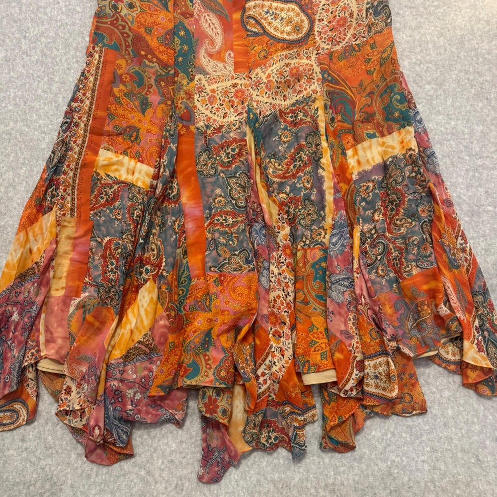 Lauren Ralph Lauren Silk Patchwork Paisley Handkerchief Hem Midi Skirt 10 Boho - Picture 6 of 11